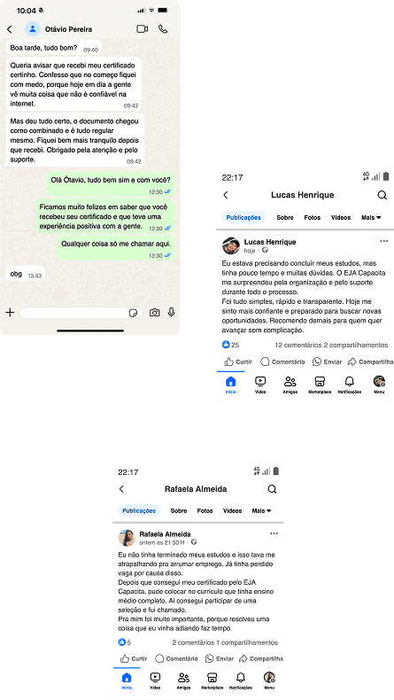 Mais depoimentos de alunos em redes sociais